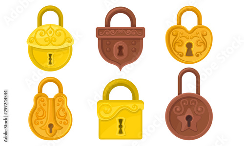 Padlock Protection Sign Vector Illustrated Set. Symbol of Security