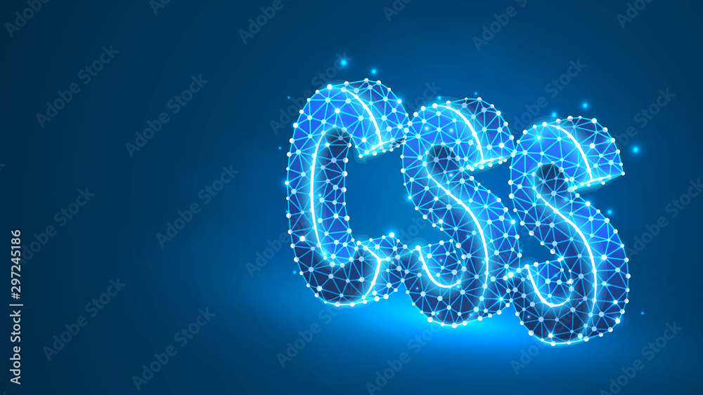 CSS coding language, text silhouette. Programming, theme development, site designing concept. Abstract, digital, wireframe, low poly mesh, Raster blue neon 3d illustration. Triangle, line, dot CSS coding language, text silhouette. Programming, theme development, site designing concept. Abstract, digital, wireframe, low poly mesh, Raster blue neon 3d illustration. Triangle, line, dot
