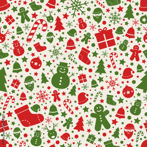 Beautiful Christmas texture with festive elements. Seamless pattern. Vector