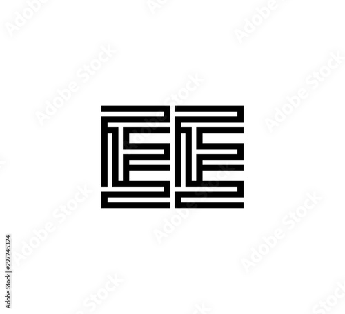 Initial two letter black line shape logo vector EE