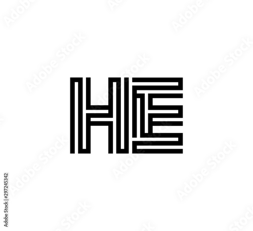 Initial two letter black line shape logo vector HE