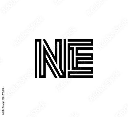 Initial two letter black line shape logo vector NE