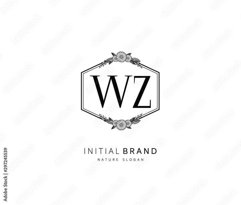 W Z WZ  Beauty vector initial logo, handwriting logo of initial signature, wedding, fashion, jewerly, boutique, floral and botanical with creative template for any company or business.