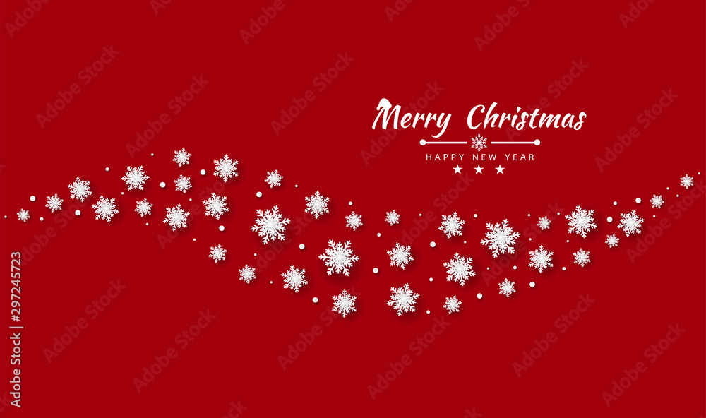 Merry Christmas and Happy New Year background with Christmas tree made of snowflakes. Vector illustration