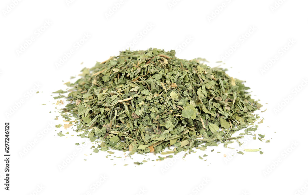 Heap of dried parsley on white background Heap of dried parsley on white background