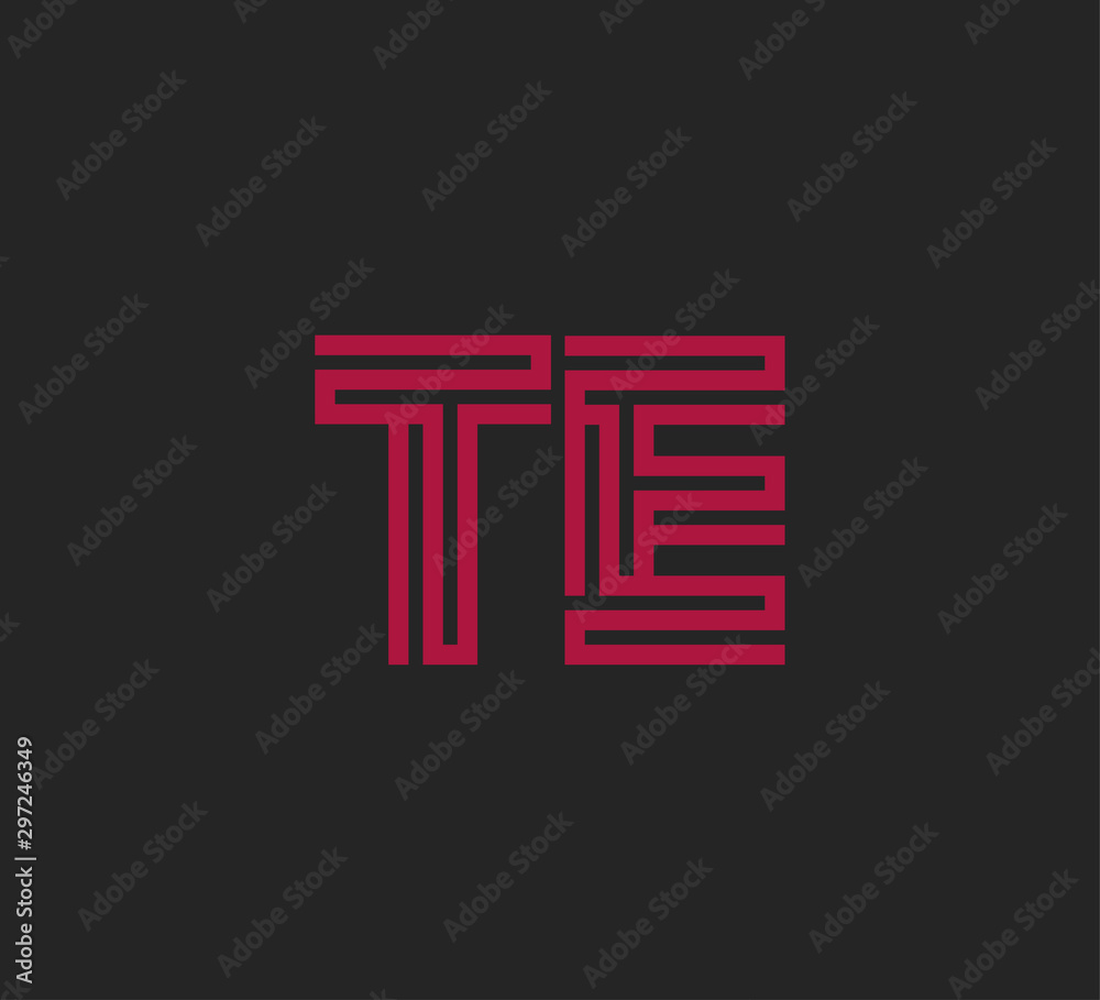 Initial two letter red line shape logo on black vector TE Initial two letter red line shape logo on black vector TE