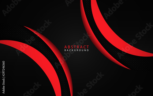 Abstract geometric stripes red on black background. Trendy solid color concept with paper overlapping shape for modern cover, banner, business advertising, brochure, flyer, card, corporate, wallpaper