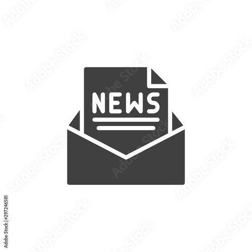 Newsletter mail vector icon. filled flat sign for mobile concept and web design. Envelope with new document file glyph icon. Symbol, logo illustration. Vector graphics