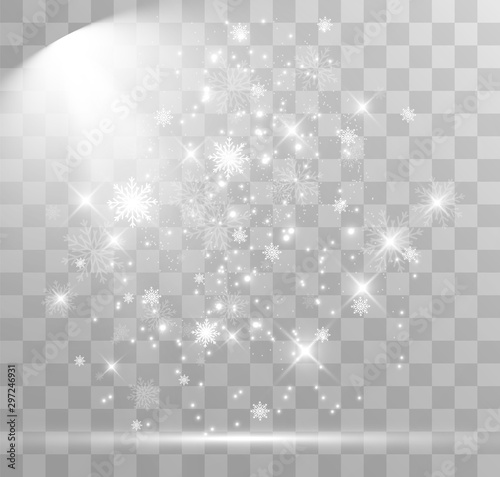  Snowfall. A lot of snow on a transparent background. Christmas winter background. Snowflakes falling from the sky.