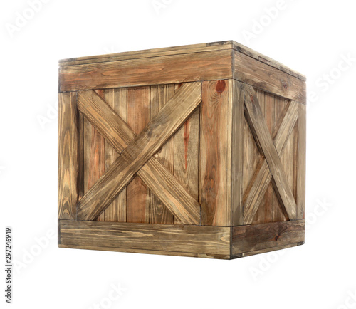 Old closed wooden crate isolated on white