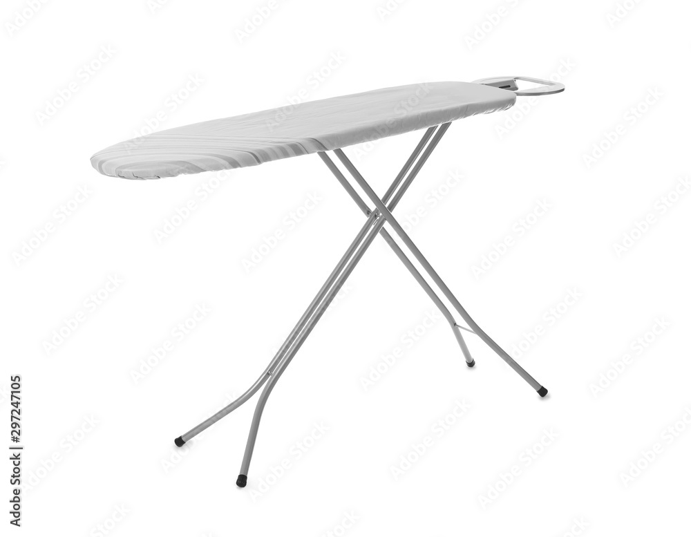 Modern empty ironing board on white background Modern empty ironing board on white background