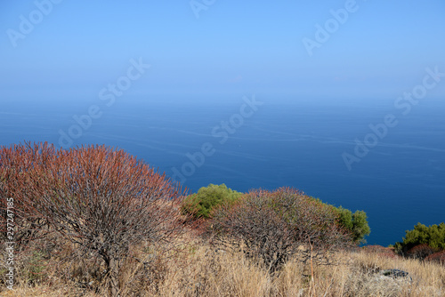 Beautiful view from the top of the Rocca di Cefalu mountain. Sicily, Italy