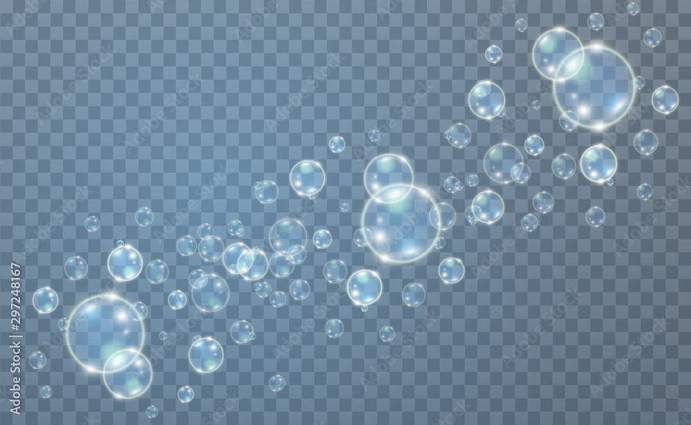  White beautiful bubbles on a transparent background vector illustration. Bubble.