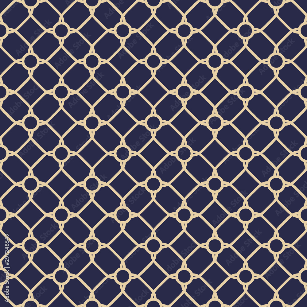 Seamless blue and golden background for your designs. Modern ornament. Geometric abstract pattern