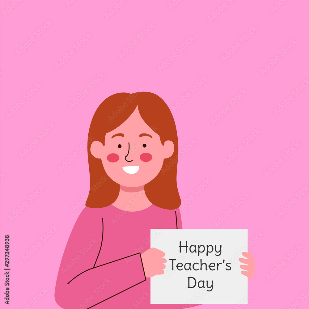 Cute little girl with paper saying greeting for teachers day cartoon Cute little girl with paper saying greeting for teachers day cartoon