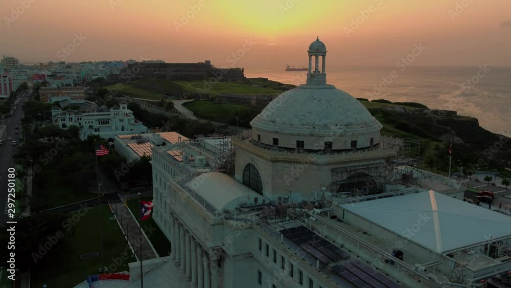 Sunset view of Old San Juan and the Puerto Rico's State Capital. Stock ...