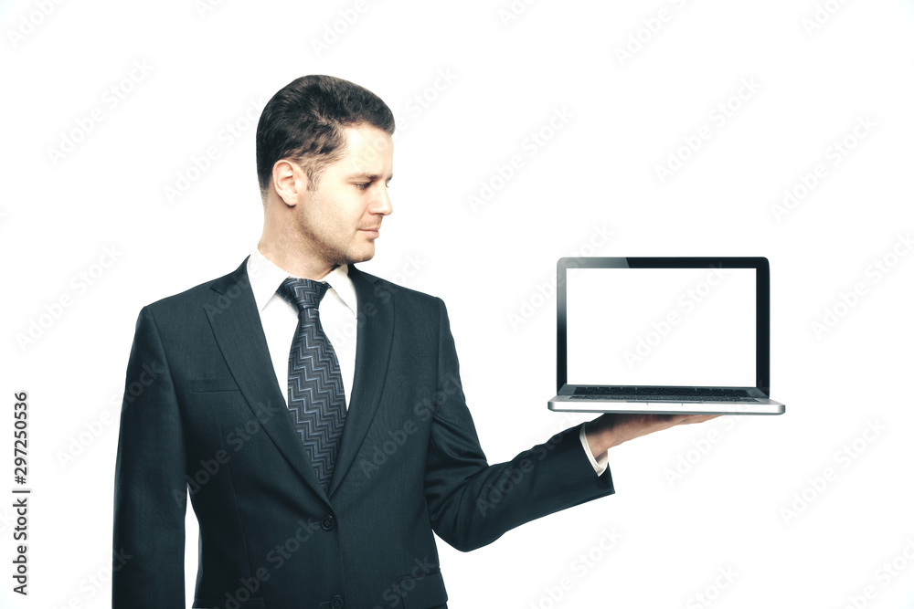 businessman holding laptop businessman holding laptop