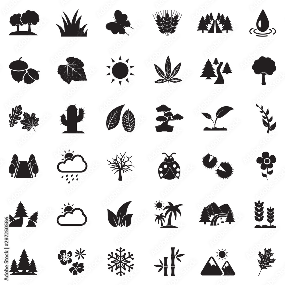 Obraz premium Nature Icons. Set 2. Black Flat Design. Vector Illustration.