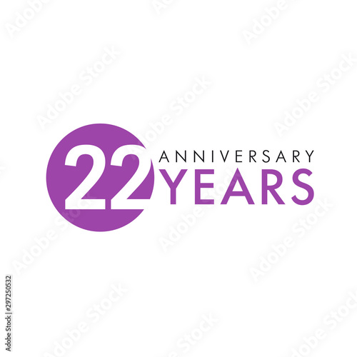 22 nd anniversary numbers. 22 years old colored logotype. Age congrats. Isolated abstract graphic design template. White digits in bubble. Up to 22% off discount. Congratulation idea.