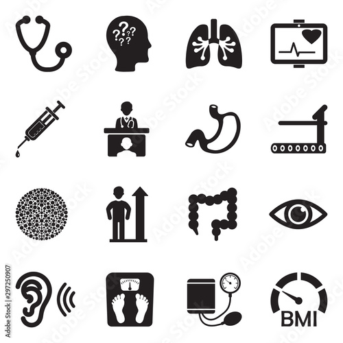 Physical Examination Icons. Black Flat Design. Vector Illustration.