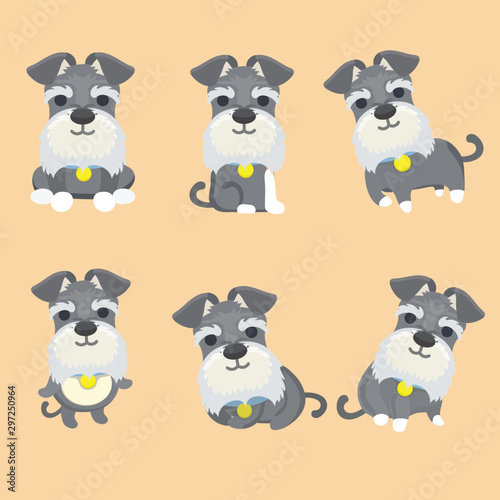 Set of Schnauzer dog cartoon vector illustration..