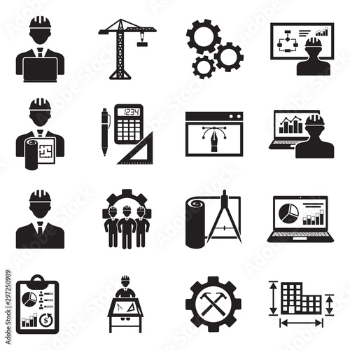 Project Manager Icons. Black Flat Design. Vector Illustration.