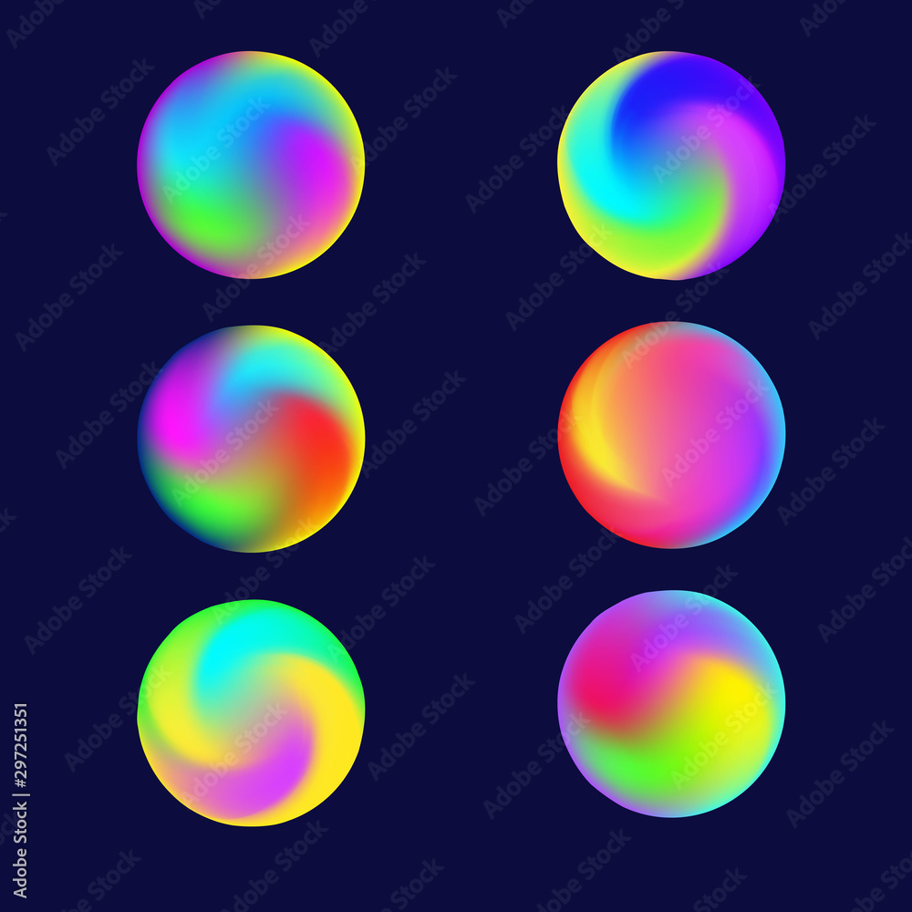 a set of six variants of bright gradients in the form of a ball. neon colors. vector illustration. EPS 10. a set of six variants of bright gradients in the form of a ball. neon colors. vector illustration. EPS 10.