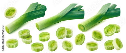 Fotografía Big leek pieces set isolated on white background