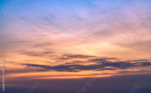 Dramatic sunset sky. Romantic sky. Colorful sunset. Art picture of sky at sunset. Sunset sky and clouds for inspiration background. Nature background. Peaceful and tranquil concept. Beauty in nature. © Artinun