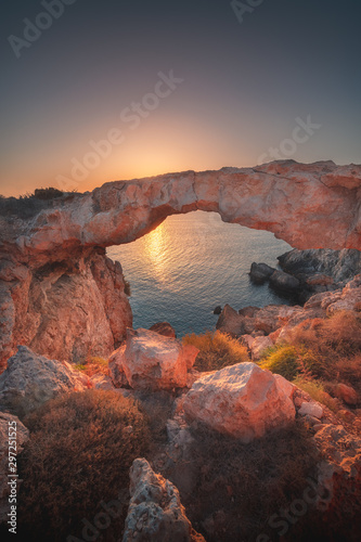 View of Cape Greco and Kamara Tou Koraka natural arch bridge, Protaras, Ayia Napa, Cyprus