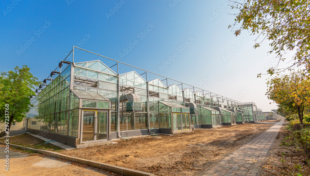 Close-up of steel structure greenhouse structure