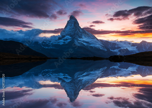 Matterhorn peak reflected in Stellisee Lake in Zermatt, Switzerland. © Anton Petrus