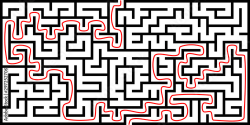 Rectangle maze with solution. Vector illustration.