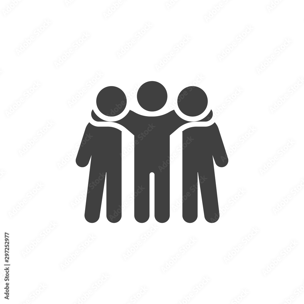 Three friend standing vector icon. Brotherhood filled flat sign for mobile concept and web design. People friendship glyph icon. Symbol, logo illustration. Vector graphics