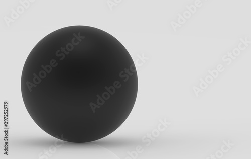 3d rendering. black metal sphere ball on gray background.