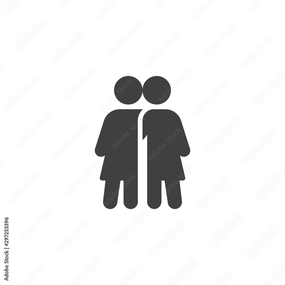 Two girl friends vector icon. filled flat sign for mobile concept and web design. Lesbian women friends glyph icon. Symbol, logo illustration. Vector graphics