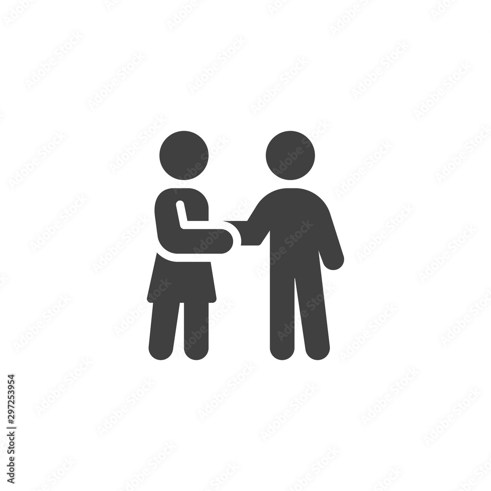 Couple handshake vector icon. Man and woman greeting filled flat sign for mobile concept and web design. People relationship glyph icon. Symbol, logo illustration. Vector graphics