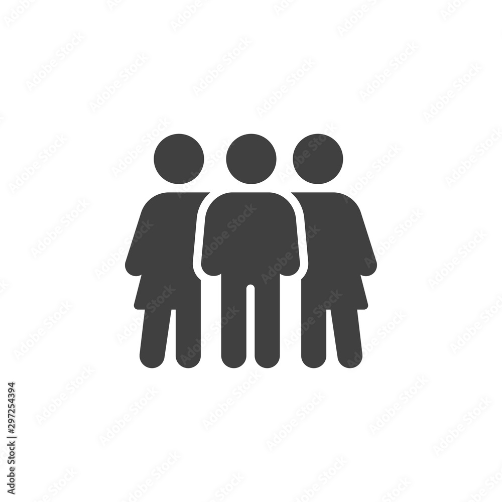Two woman and one man vector icon. filled flat sign for mobile concept and web design. Friendship and relationship glyph icon. Symbol, logo illustration. Vector graphics Two woman and one man vector icon. filled flat sign for mobile concept and web design. Friendship and relationship glyph icon. Symbol, logo illustration. Vector graphics