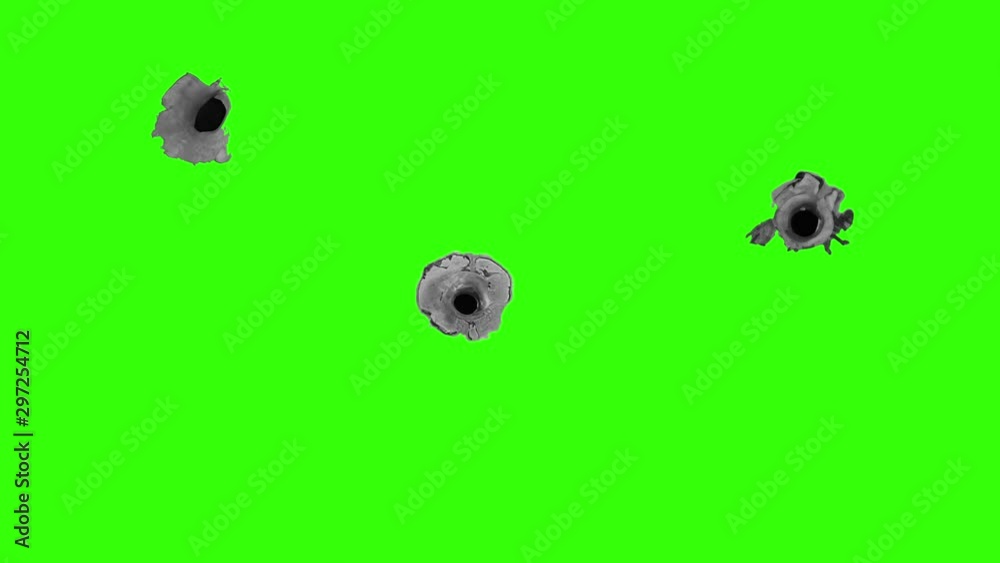 Three realistic bullet holes lay on top of a green screen making it possible for you to customize it with your own picture or video as the background.