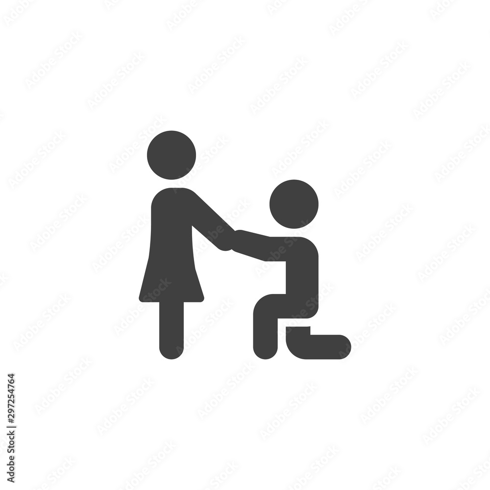 Fototapeta premium Man makes marriage proposal vector icon. filled flat sign for mobile concept and web design. Guy on knees proposing girl glyph icon. Symbol, logo illustration. Vector graphics