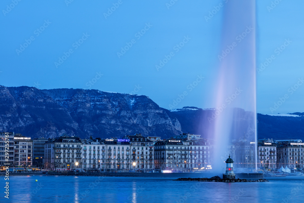 Obraz ジュネーブ噴水と夜景