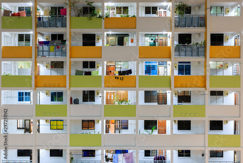 Singapore local residential building HDB facade night view