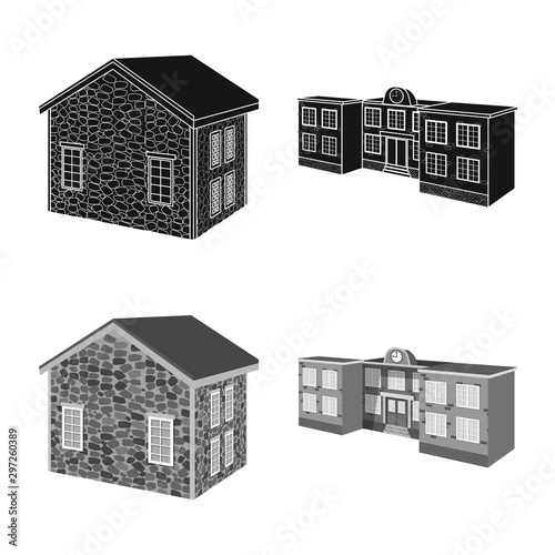 Vector design of facade and housing symbol. Set of facade and infrastructure stock symbol for web.