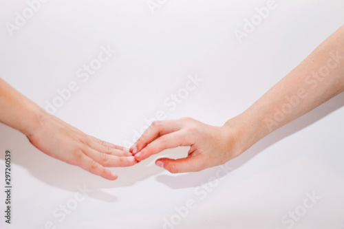 baby hands on white background, play, close up