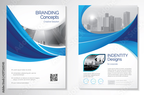 Template vector design for Brochure, AnnualReport, Magazine, Poster, Corporate Presentation, Portfolio, Flyer, infographic, layout modern with blue color size A4, Front and back, Easy to use and edit.