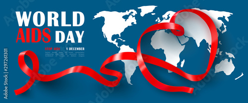 World AIDS day banner with red ribbon.Stop Aids. Awareness.Vector illustration