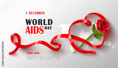 World AIDS day banner with red ribbon.Stop Aids. Awareness.Vector illustration