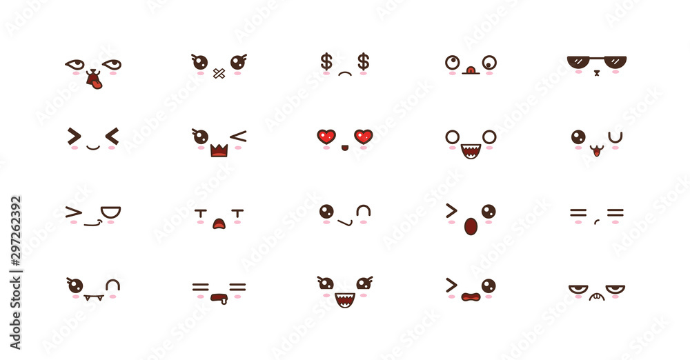 Kawaii cute faces smile emoticons. Japanese emoji Kawaii cute faces smile emoticons. Japanese emoji