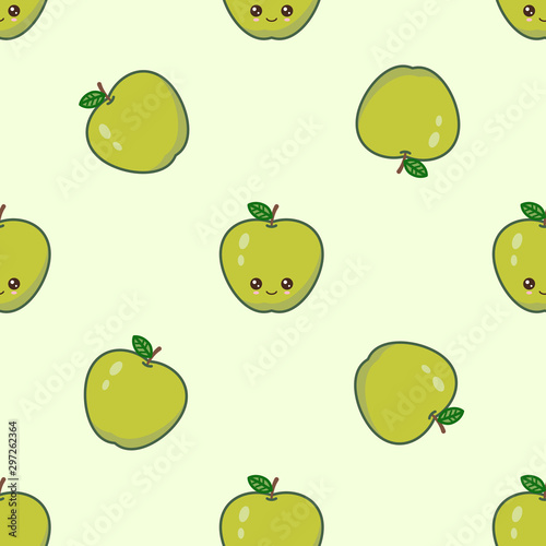 Kawaii green apple pattern at green background
