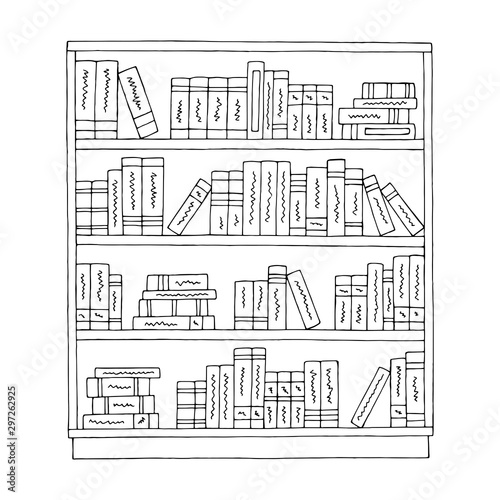 Bookcase graphic black white isolated sketch illustration vector